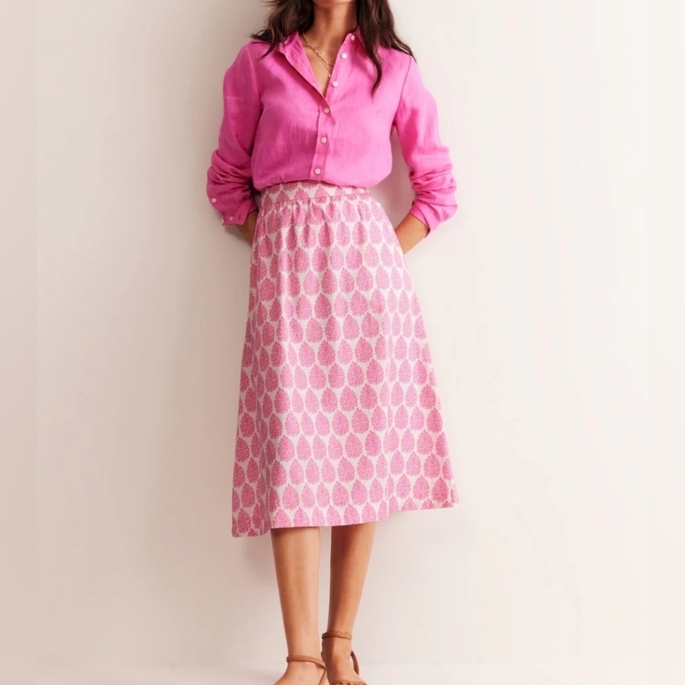 New Boden Hattie Poplin Midi Skirt Sangria Sunset Floret Paisley Size 8R